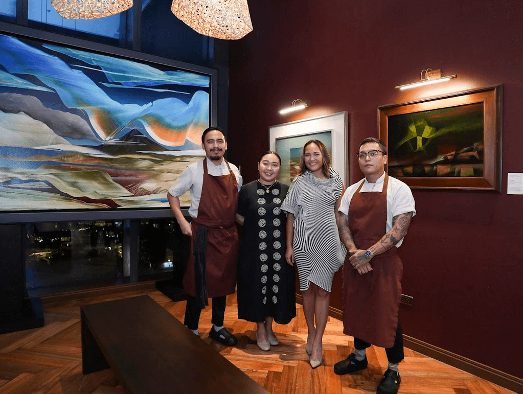 Ayni Nuyda (second from the right), with Hapag's chefs Kevin Navoa (right-most) and Thirdy Dolatre (left-most), and sommelier Erin Ganuelas-Recto (second from the left) at Justin Nuyda: Origin Story