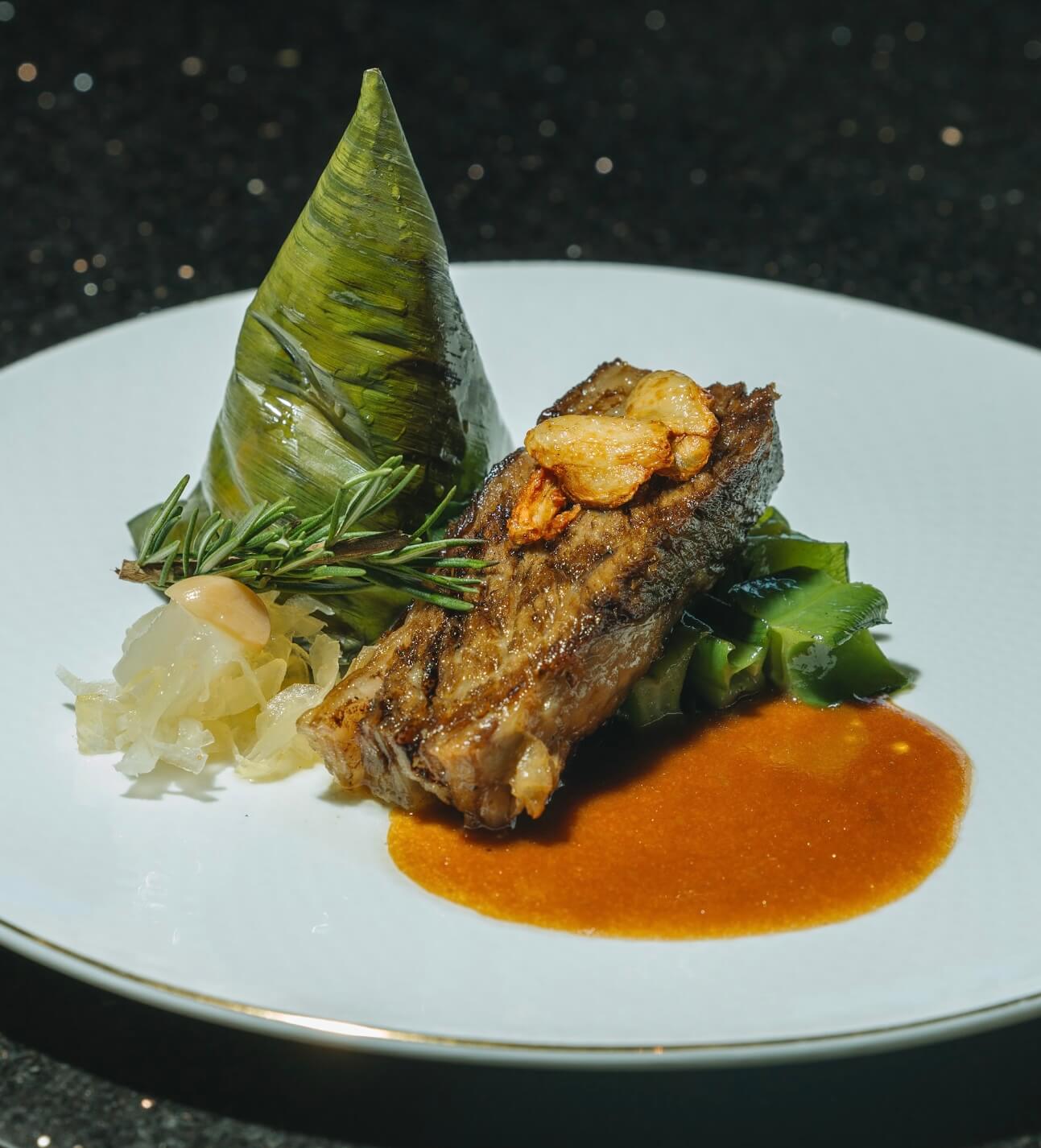 Braised and Grilled Angus Short Rib Adobo; Gifts from the Philippine Seas; Pili Crusted Hojaldres; Negros Burrata