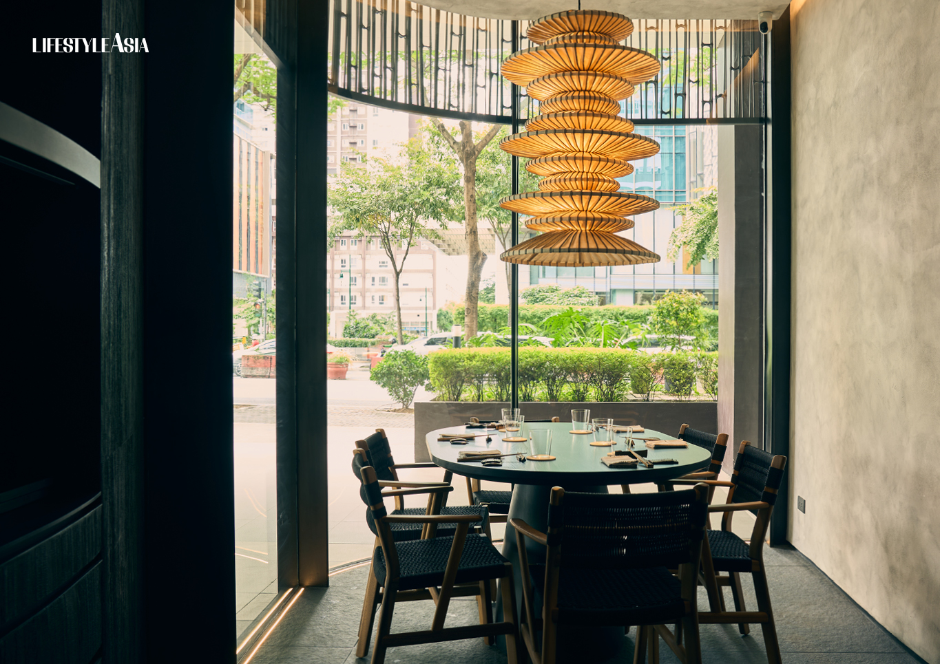 A table inside Iai with a floor-to-ceiling window view