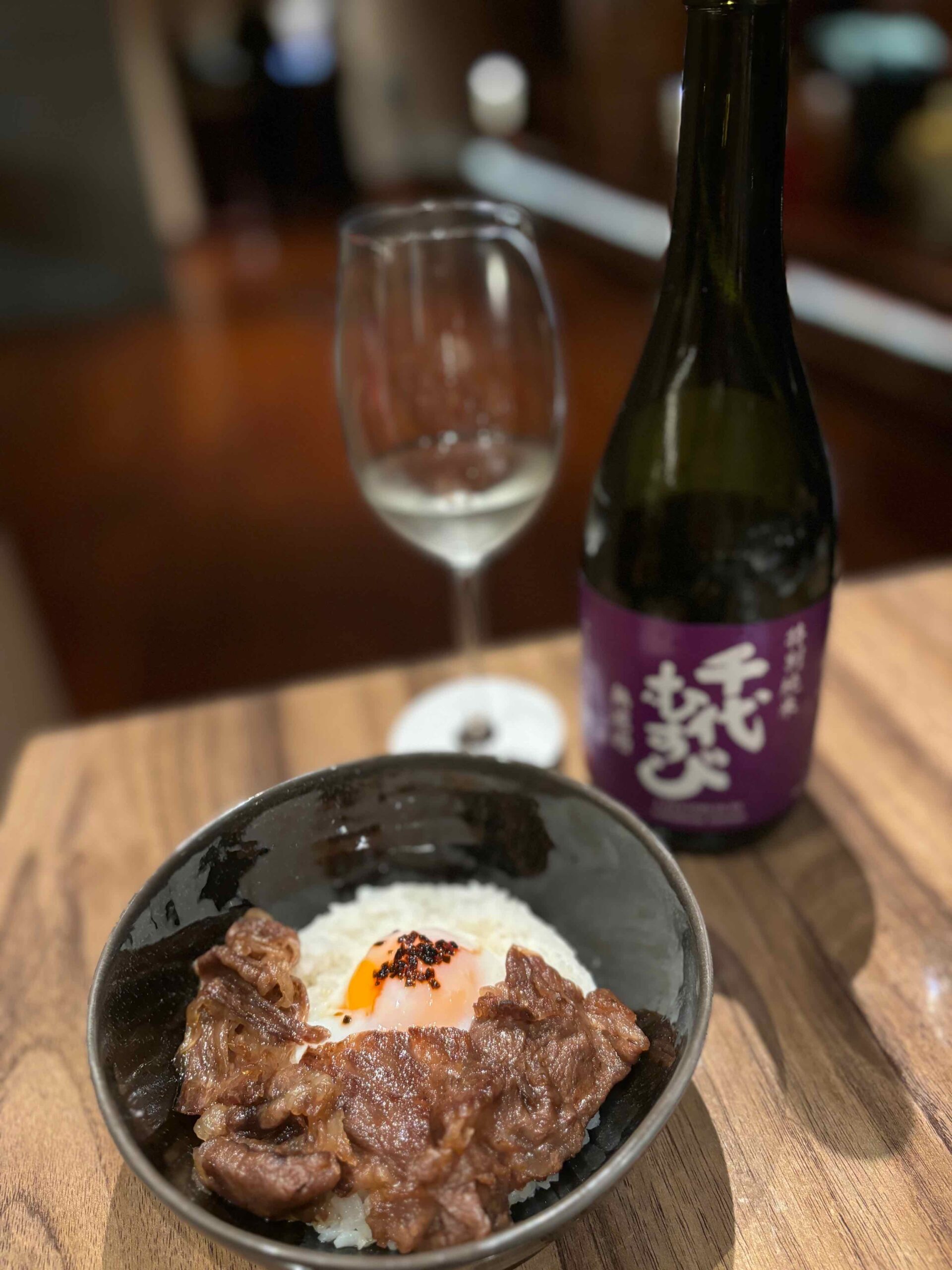 The Sukiyaki Don consisted of thinly sliced marinated wagyu over rice, paired with Chiyomusubi Tokubetsu Junmai