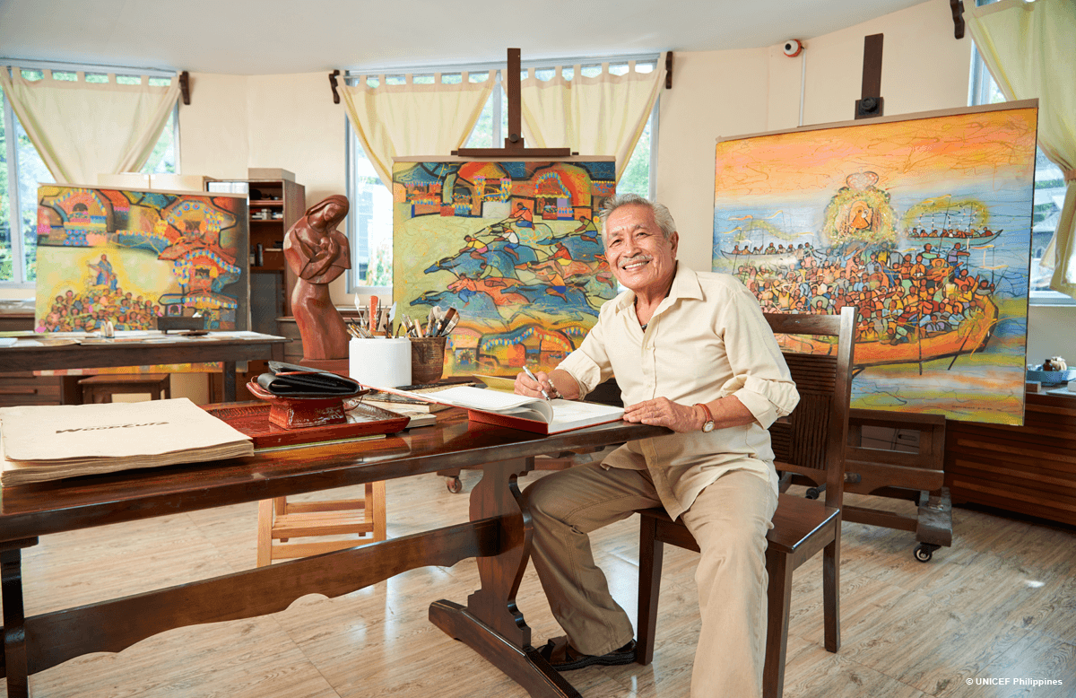 Manuel "Manny" Baldemor at work for UNICEF Christmas Cards