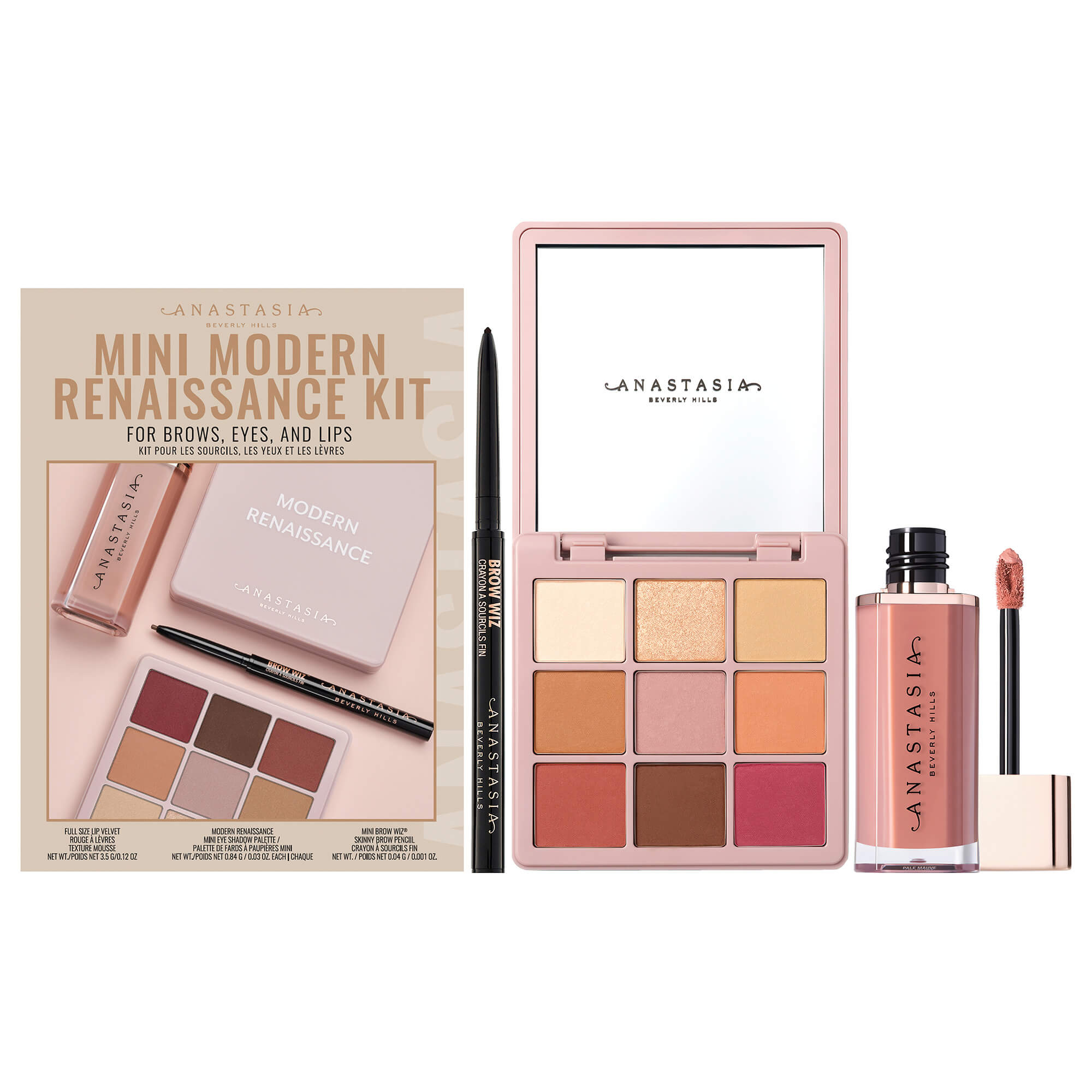 ANASTASIA Beverly Hills mini modern renaissance glam kit with eye shadow, lipstick, and eyebrow pencil