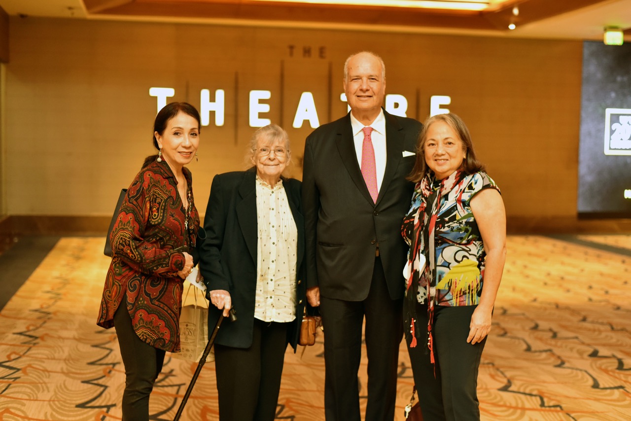 Sandy Hontiveros, Pernille Harboe, Lior Liechtenstein, and Ballet Philippines vice-chairman Maan Hontiveros; Aniceto Sobrepeña, Endo Akiko, Anna Sobrepeña, Maritess Pineda, H.E. Kazuya Endo (Ambassador of Japan to the Philippines), Carlo and Maribel Calma; Jay and Ana De Ocampo with Ballet Philippines president Kathleen Liechtenstein and husband Lior; Men in uniform with Kathleen Liechtenstein and Anna Sobrepeña