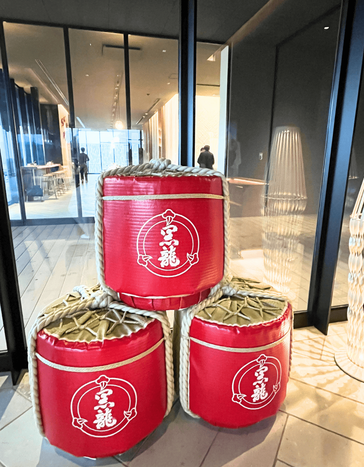 Sake barrels decorate the shop at Eshikoto