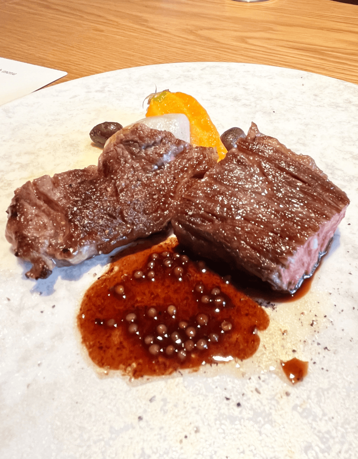 Wakasa beef with wine, mustard and shoyu sauce