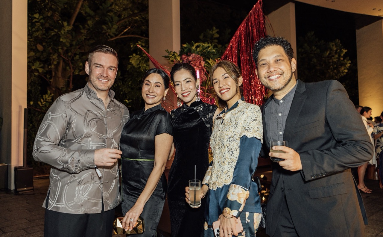 Filipino collectors and members of the art community in Art SG 2025. Pictured: Dennis Villareal, Sarah Lahbati, Trickie Lopa, Jam Acuzar, and Pam Begre; Lito and Kim Camacho with artist Korakrit Arunanondchai; Justin Pitt, Cristalle Belo-Pitt, Grace Gatchalian, Bianca Henares, and Quark Henares 