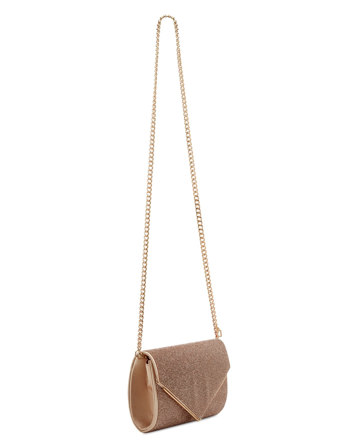 The Candy Clutch features a removable chain shoulder strap with a 23” drop