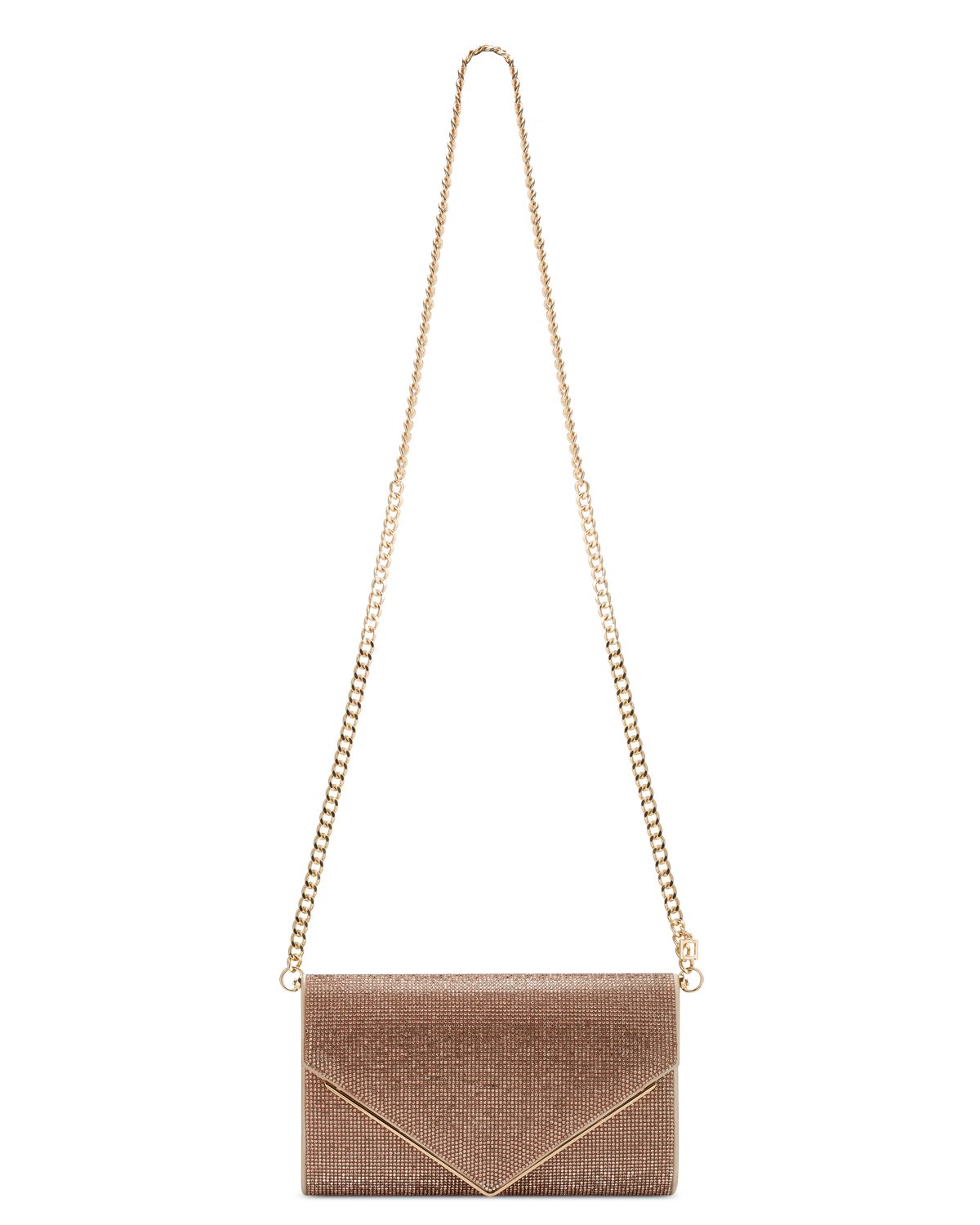 The Candy Clutch features a removable chain shoulder strap with a 23” drop