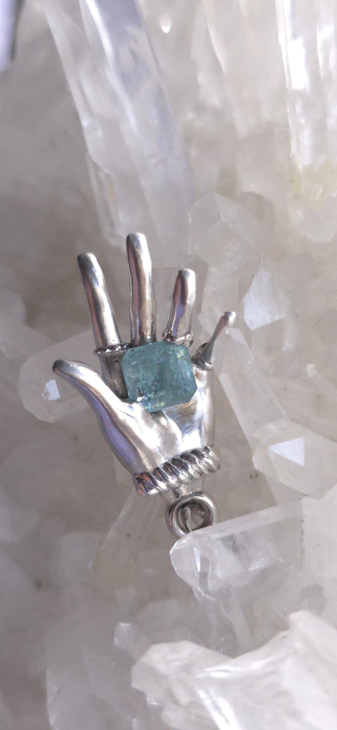 Hand pendant with silver 1.32cts tourmaline lagoon and white sapphires 0.02cts by Janina Dizon