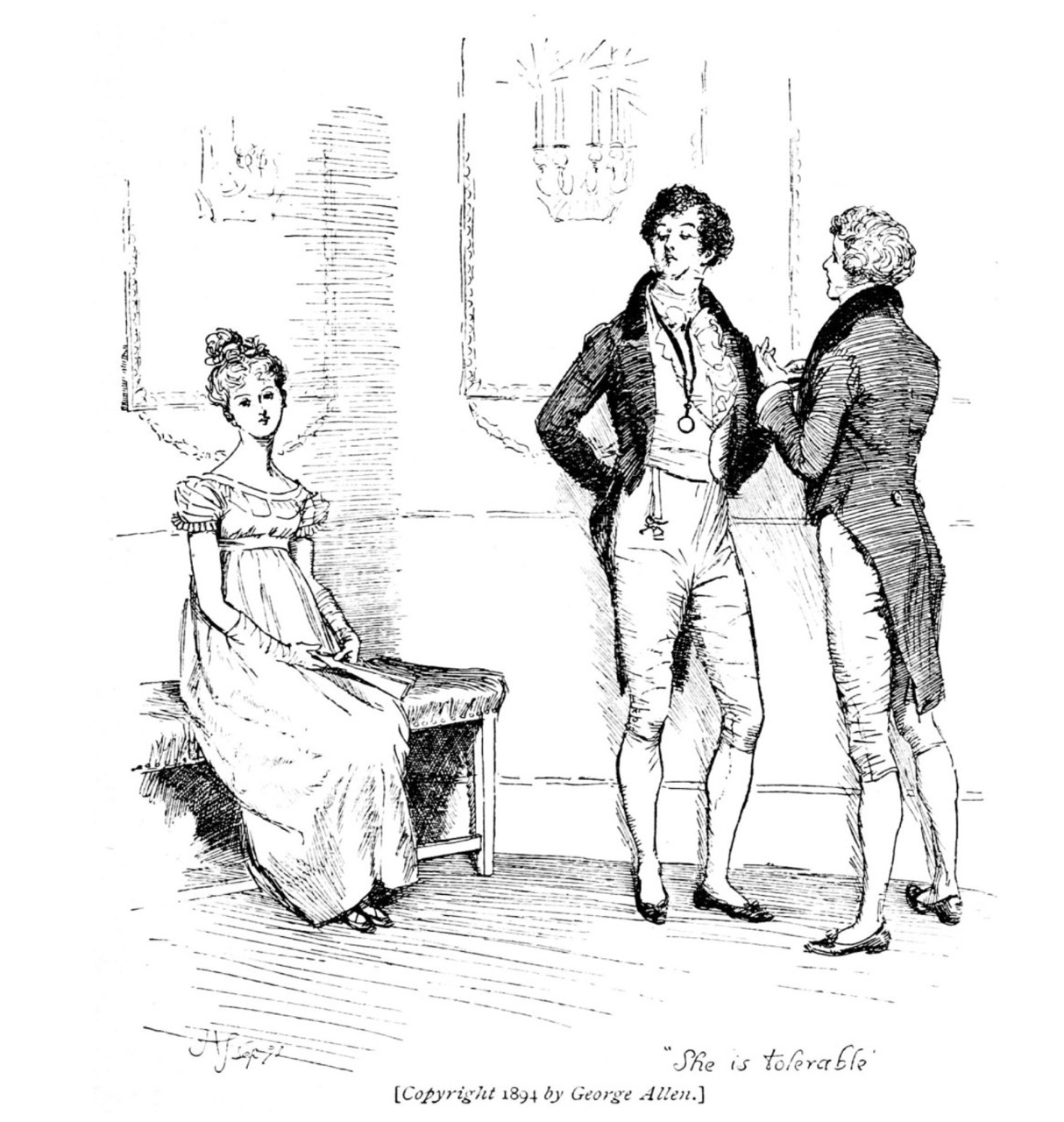 Elizabeth Benett, Fitzwilliam Darcy, and Charles Bingley