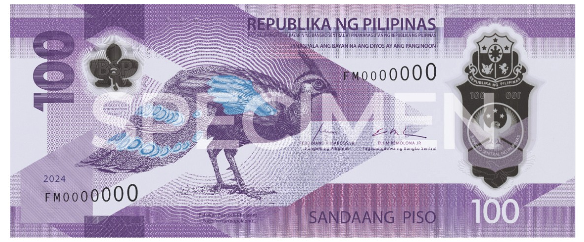 A male Palawan peacock-pheasant banknotes