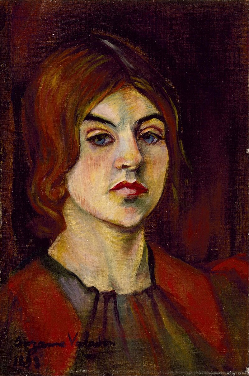 “Self-portrait” (1898) by Suzanne Valadon; and a photo of a young Valadon