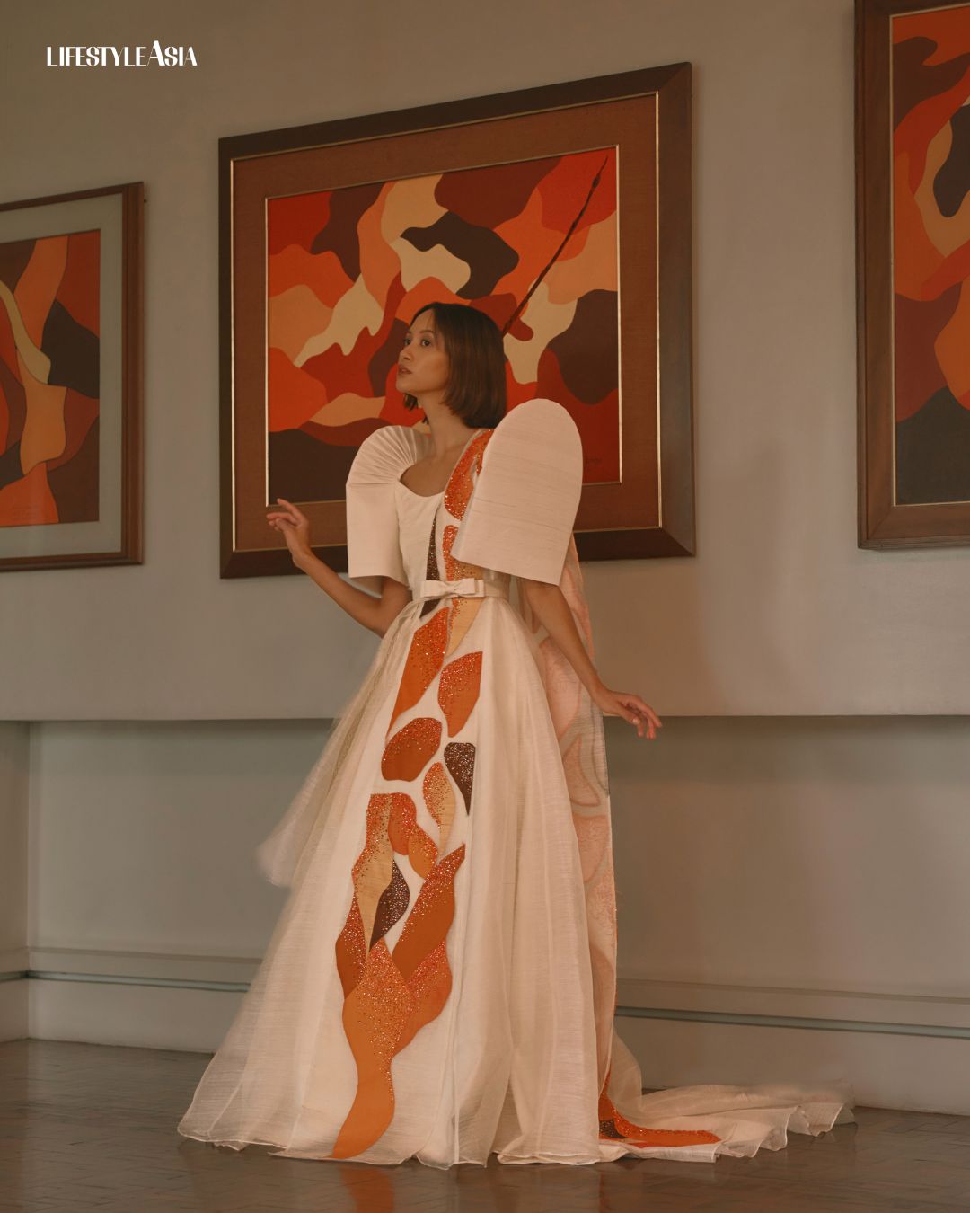 Works by H.R. Ocampo, from the collection of the Government Service Insurance System; Terno by Windell Madis, Joe Sazar (Chief Mentor’s) awardee of TernoCon 2025, inspired by the geometric shapes and vibrant hues of H.R. Ocampo artists