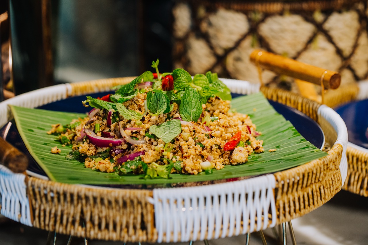 Larb Moo (minced pork salad); Grilled Chicken; Nam Tok Nua (grilled beef salad); Gang Keal Wan Nua (panang/red curry with beef cheek); and Pad Thai (stir-fried rice noodles)