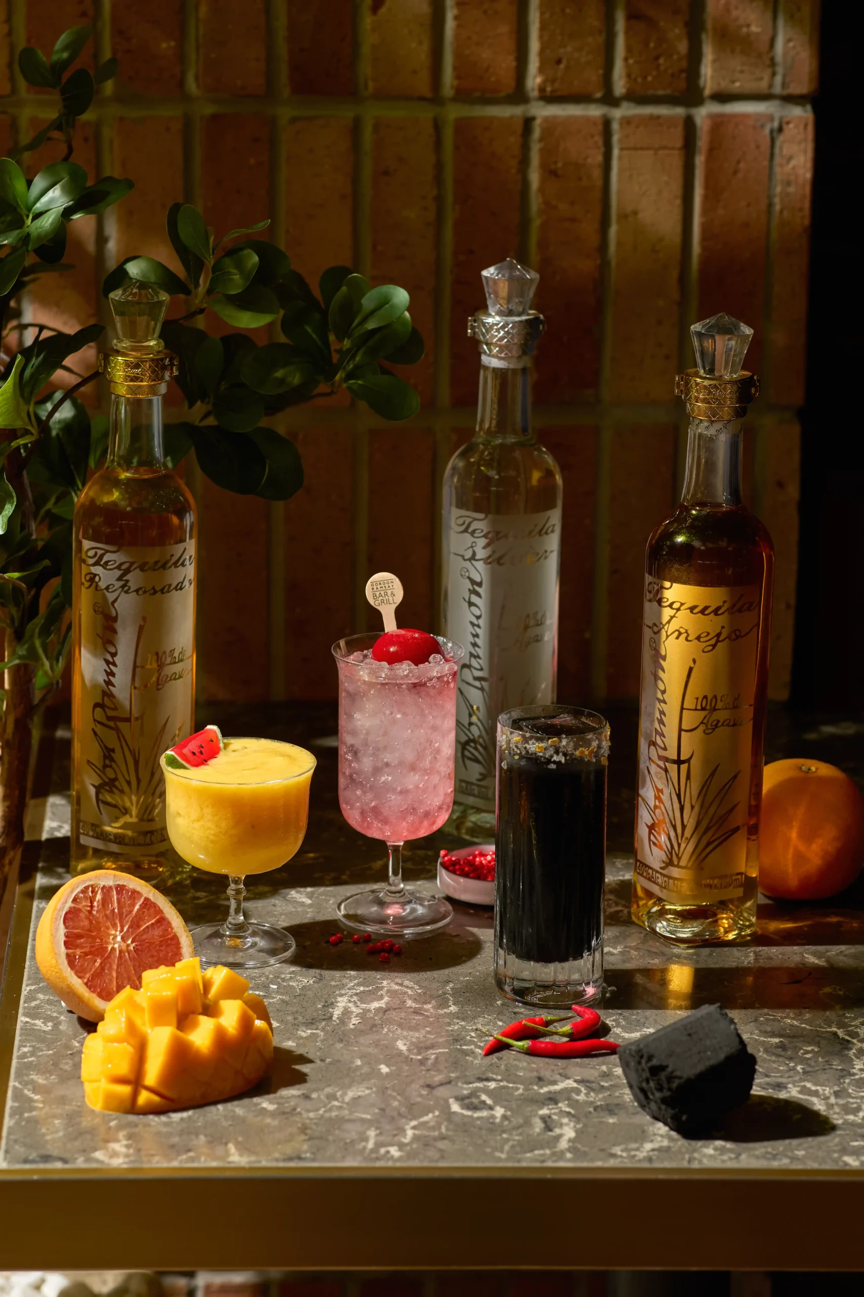 The lineup of limited-edition Paloma cocktails at Gordon Ramsay Bar & Grill Philippines: Agave Sunrise Slush, Blossom & Bloom, and Midnight Paloma