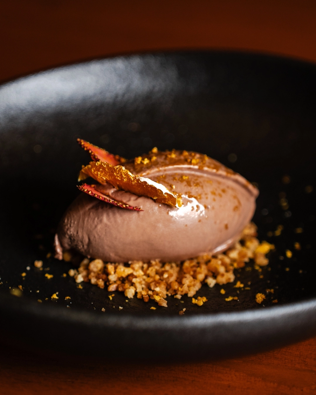 Spiced chocolate ice cream for dessert at Goxo