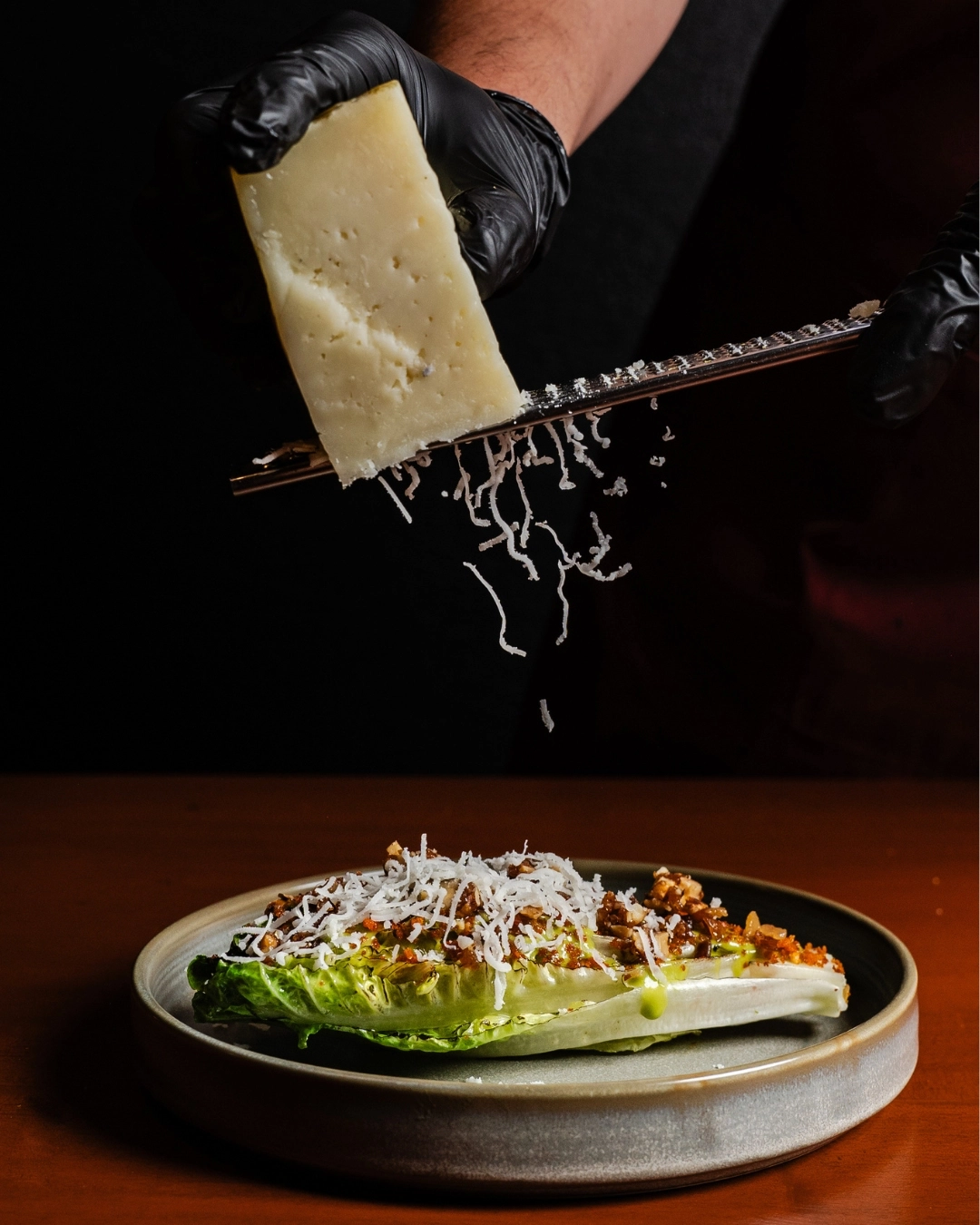 The fresh salad was charred on a Josper grill and then dressed with dikai vinaigrette