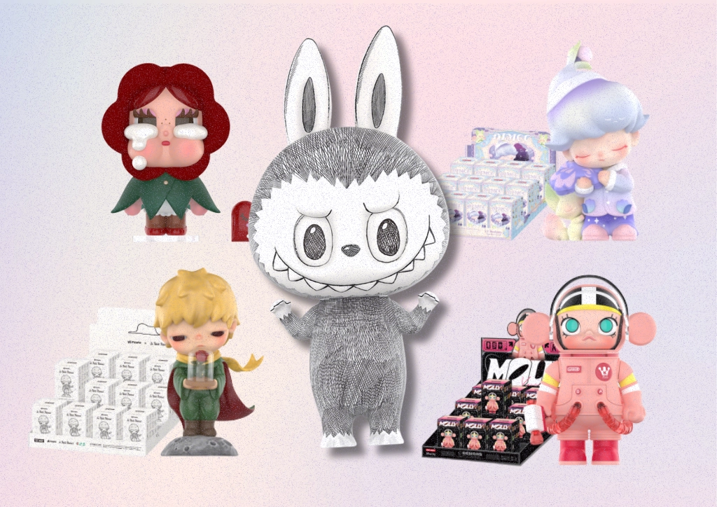 Pop Mart's Crybaby, Dimoo, Hirono, Labubu, and Space Molly characters