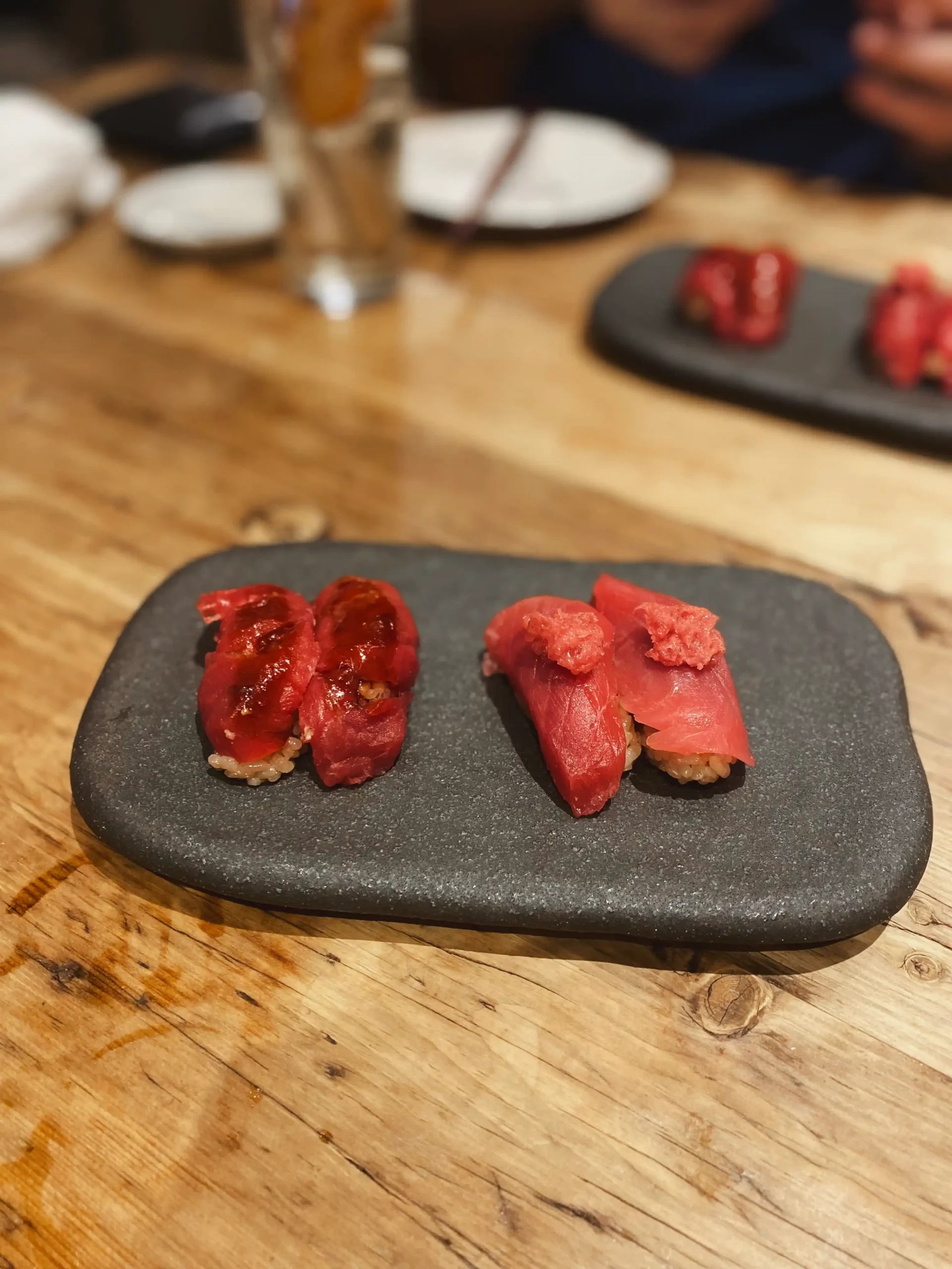 The journey began with two pieces of maguro sushi, crafted from the finest cuts of bluefin tuna, setting the stage for the eight-course tasting menu; Maguro Mart’s take on the Korean “Yukhoe” dish, but this time using raw tuna instead of beef
