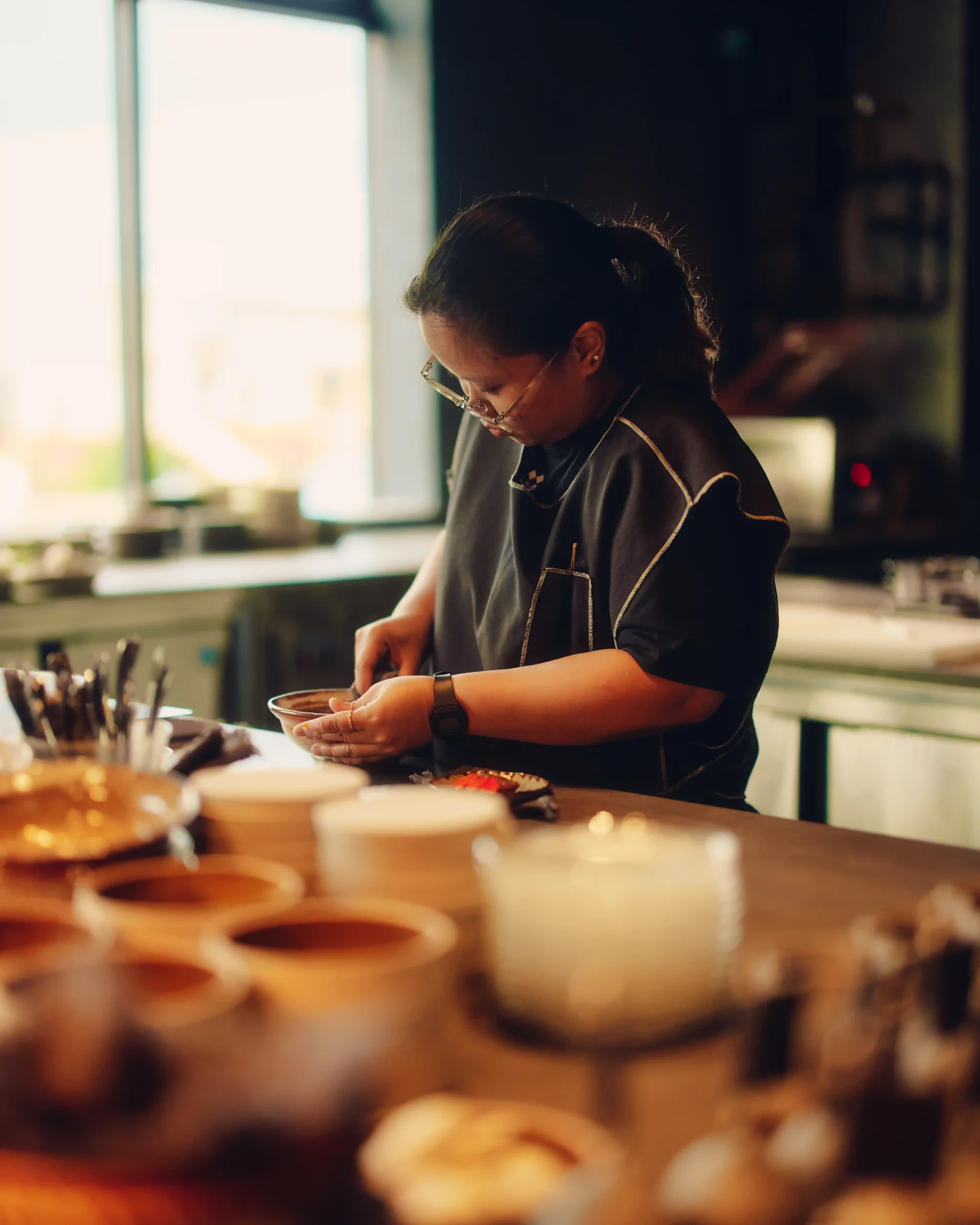 Celera features an open kitchen where you can watch pros at work