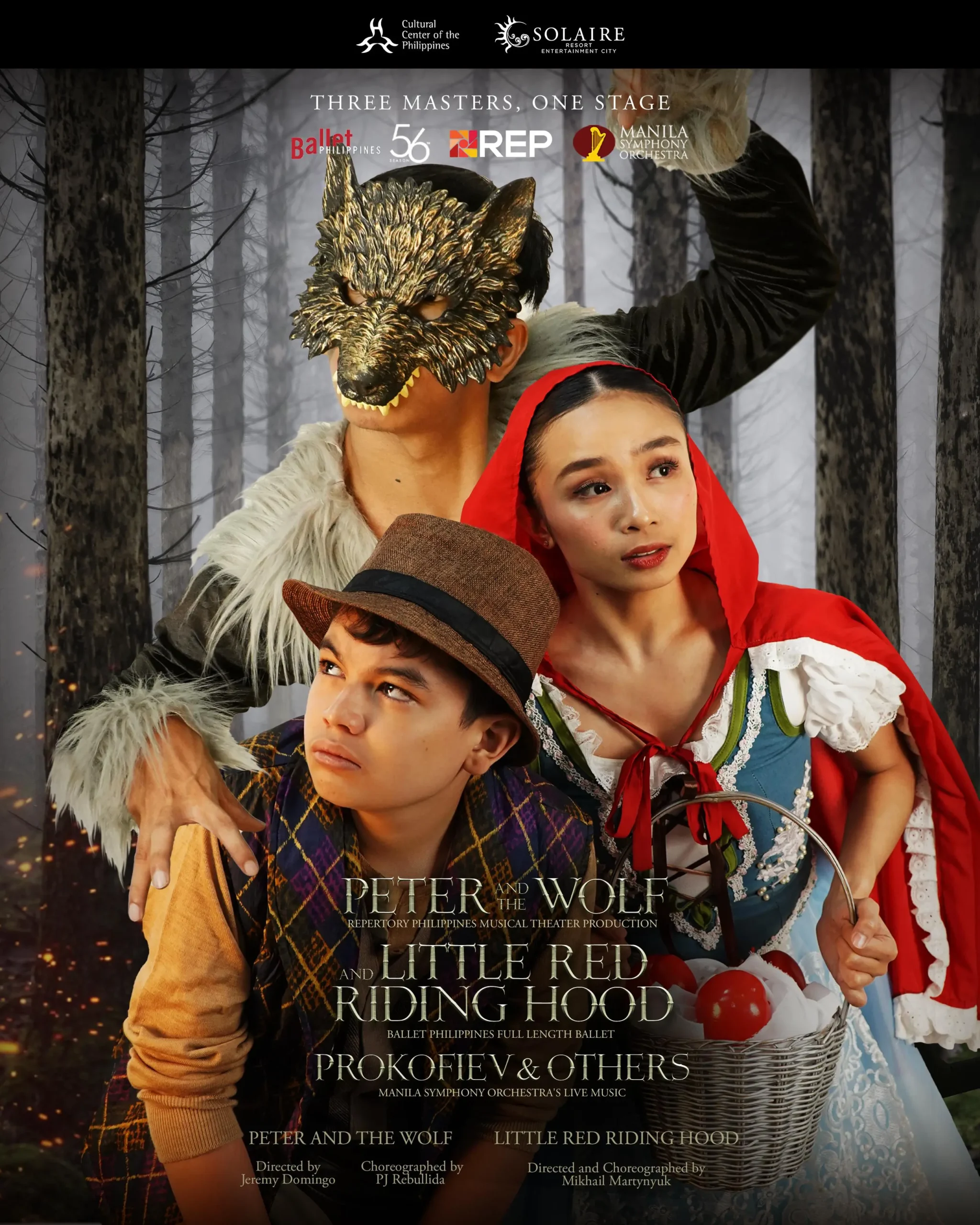 For the first time in Philippine performing arts history, Ballet Philippines with Repertory Philippines and Manila Symphony Orchestra will present a double-bill of beloved classic tales—a symphonic story of Peter and the Wolf and a full-length ballet of Little Red Riding Hood