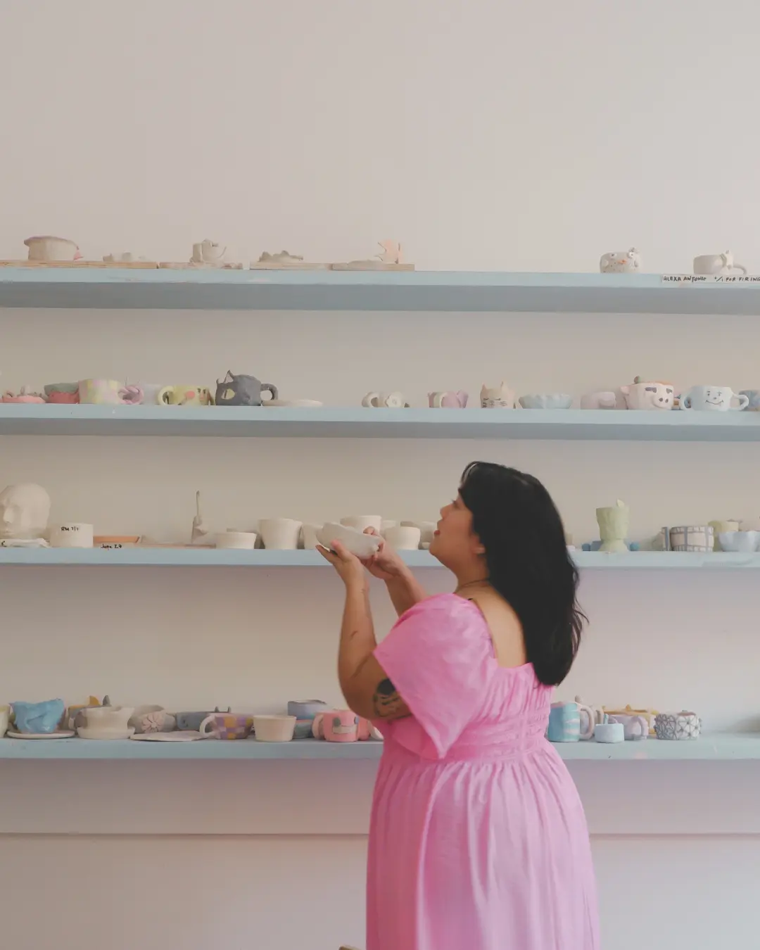 Galvez with pieces made in her workshop Bumi & Ashe