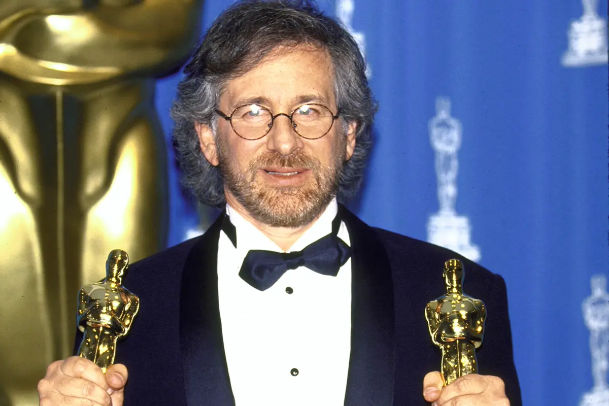 Steven Spielberg with his Oscars (for Best Director and Best Picture) for "Schindler's List"