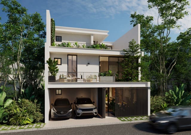 Exterior still renders of various configurations for the Ivy Premier Villa, Sage Premier Villa, and Harper Grand Villa