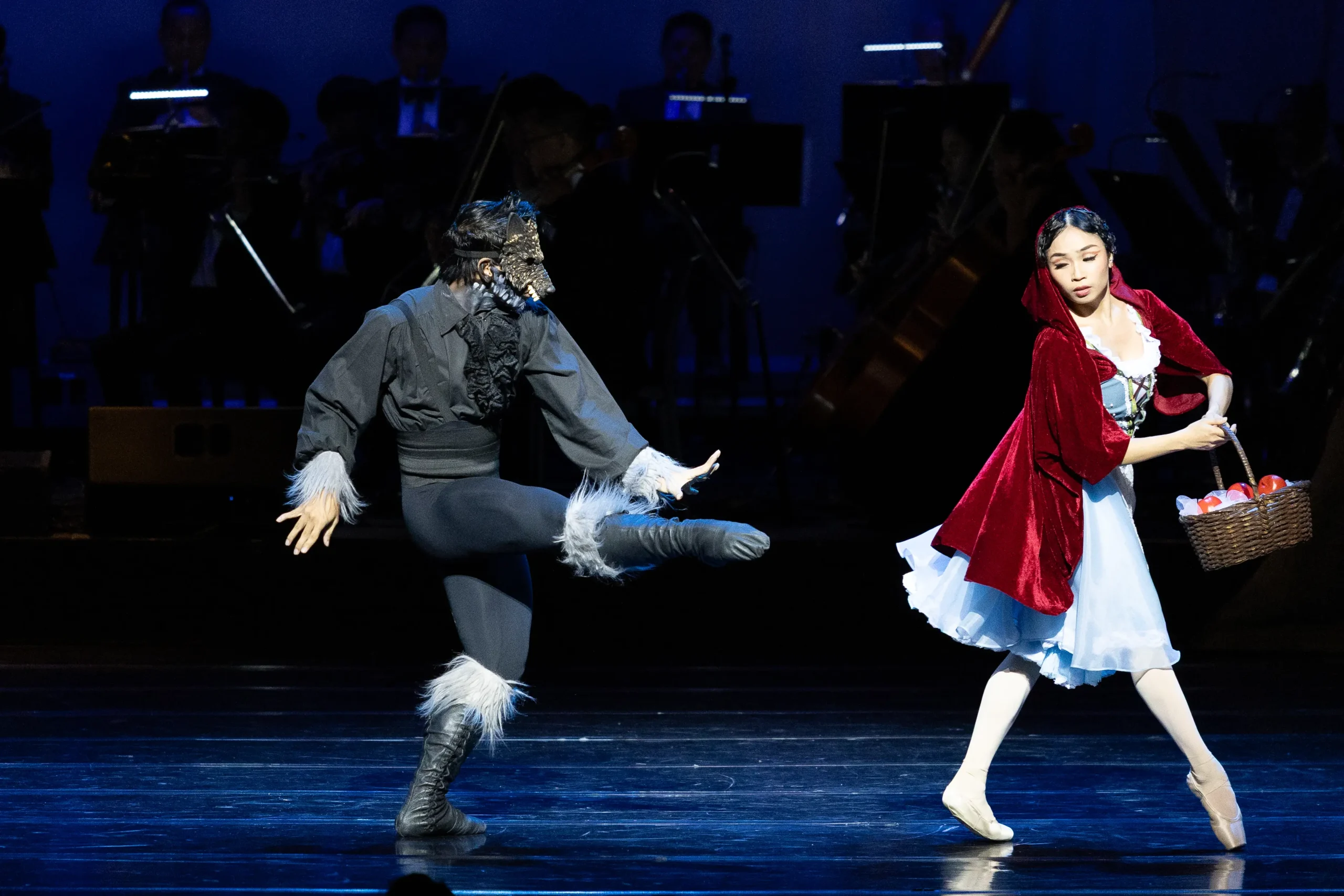 Jemima Reyes-Ocampo as Little Red Riding Hood and Rudolph Capongcol as the Wolf in Little Red Riding Hood