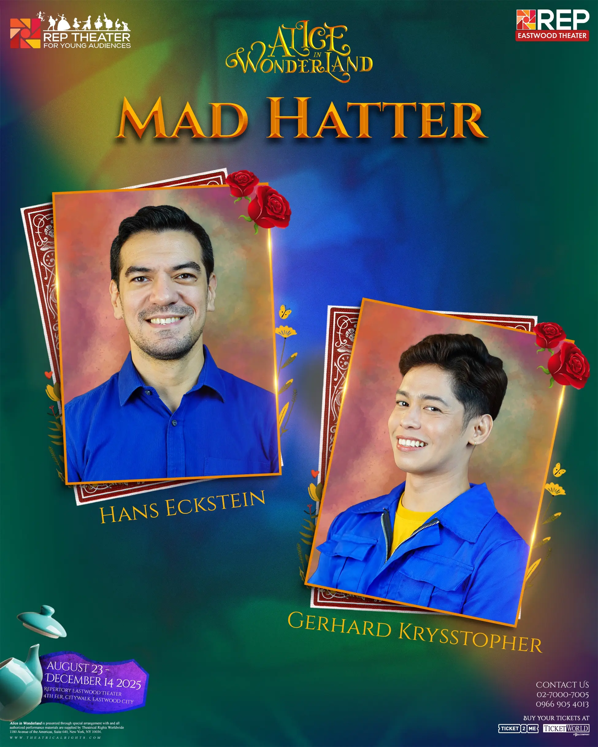 Some of the cast members playing Alice, White Rabbit, the Queen of Hearts, and Mad Hatter in the REP production of Alice in Wonderland