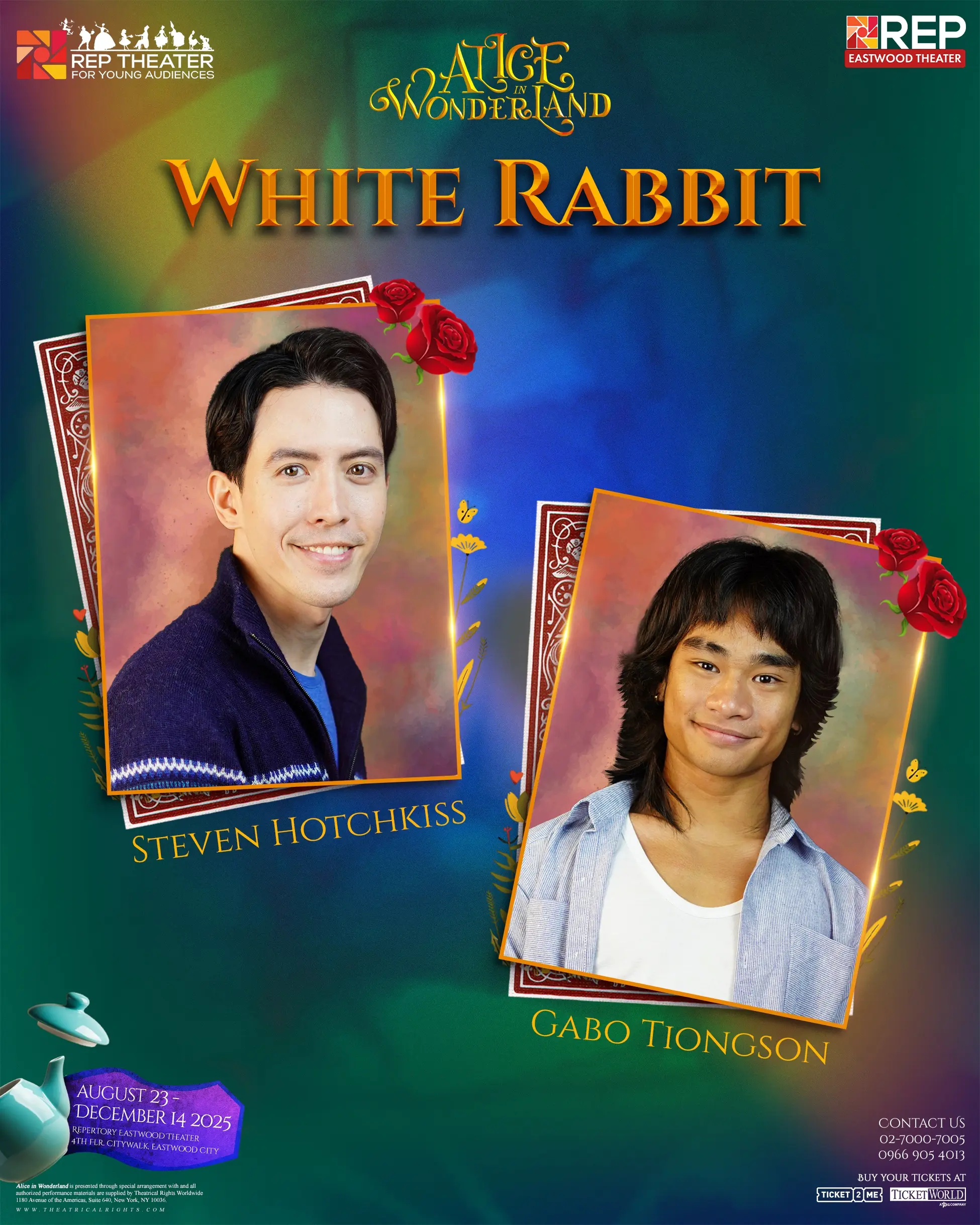 Some of the cast members playing Alice, White Rabbit, the Queen of Hearts, and Mad Hatter in the REP production of Alice in Wonderland