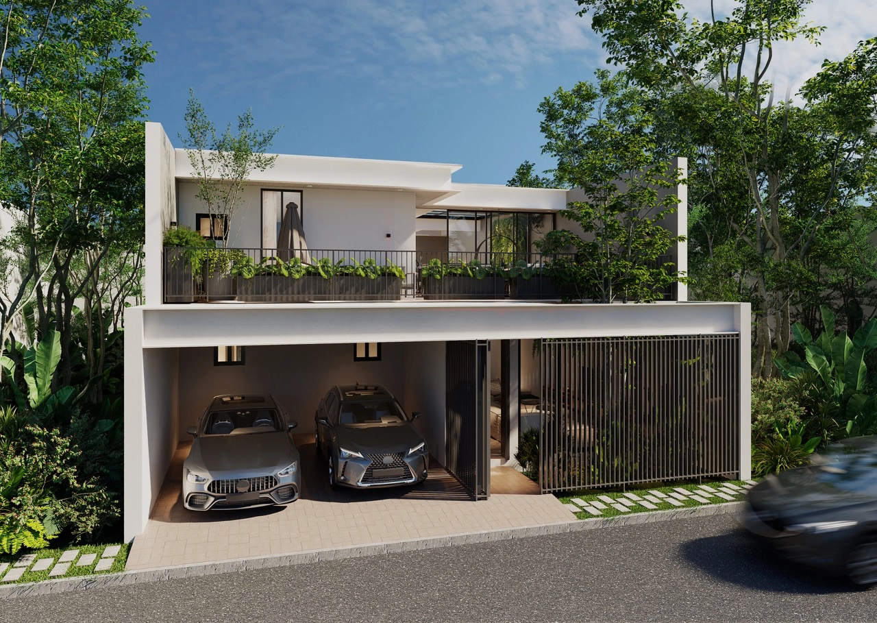 Exterior still renders of various configurations for the Ivy Premier Villa, Sage Premier Villa, and Harper Grand Villa