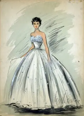 Edith Head's sketch for the iconic Elizabeth Taylor white dress used in A Place in the Sun