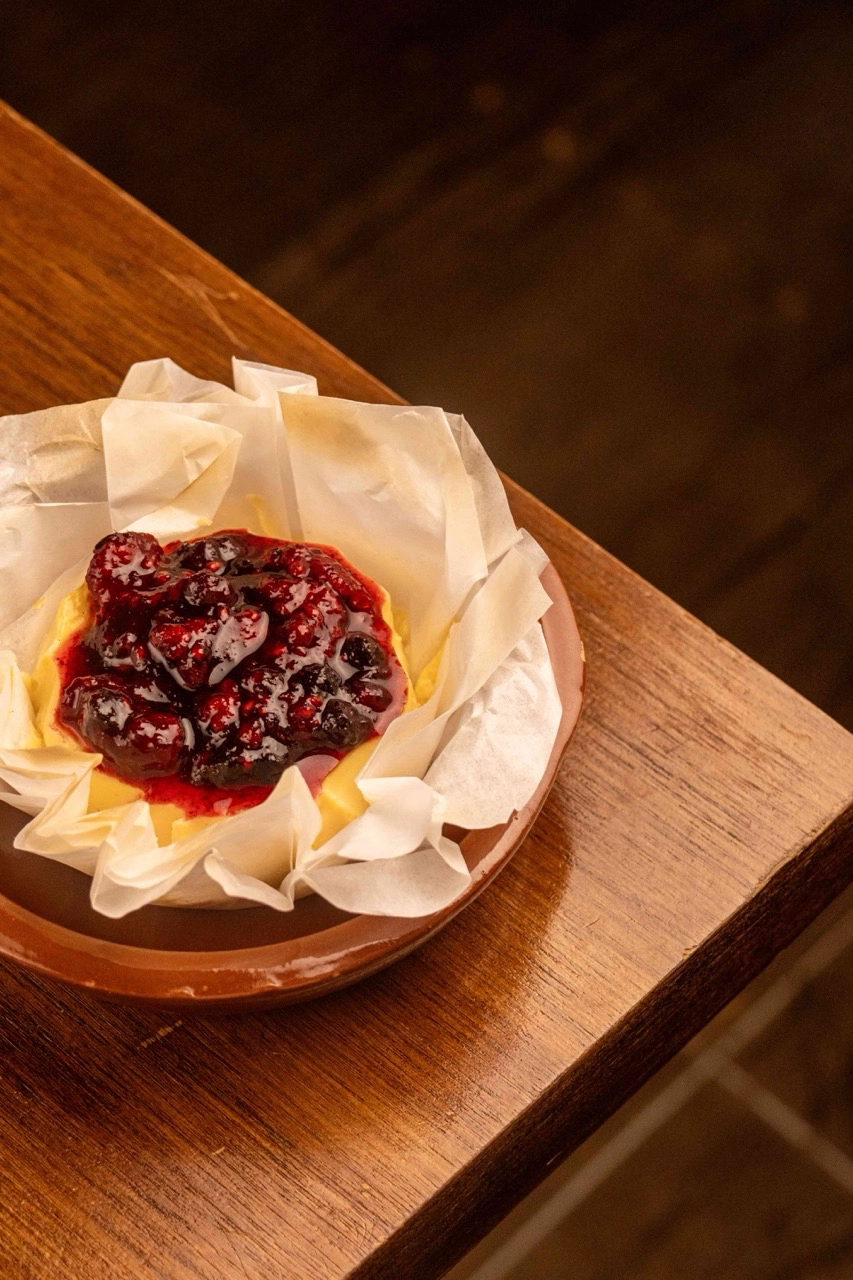 Burnt Basque Cheesecake with Raspberry Compote