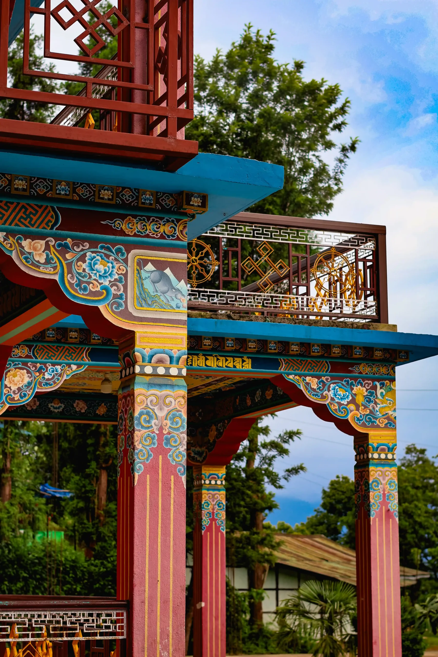Paintings on the outer temple facade of Nedo Monastery in Sikkim, India