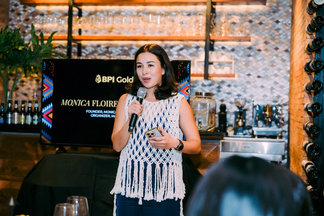 Monica Floirendo-Ugarte, founder of leading pop-up market organizer "Monica in Mindanao," delivers a speech during the "A Taste of Gold" event Mahayag Fair