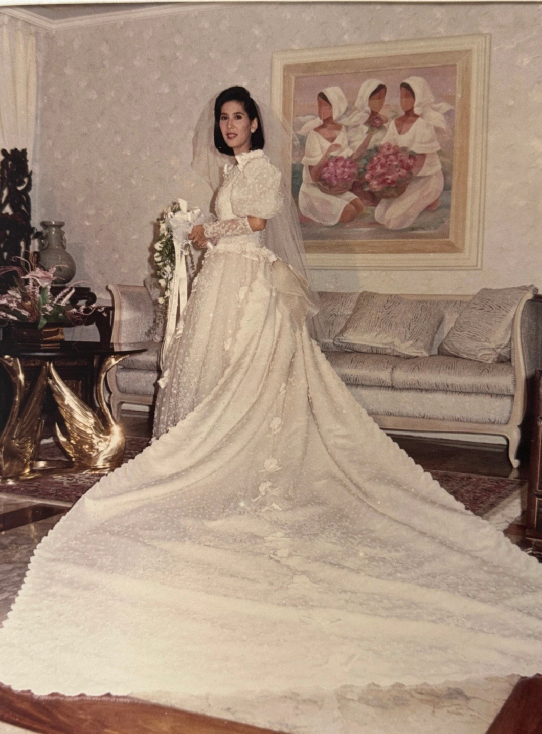 The mother of the bride, Gidget Jimenez, on her own wedding day
