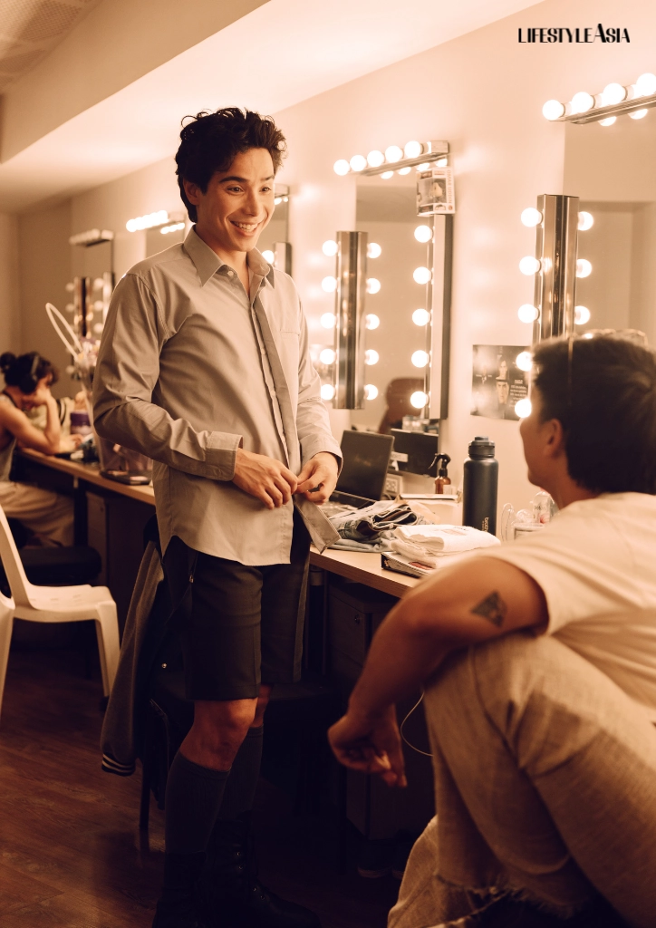 Nacho Tambunting listening to new stage directions given by his alternate for Melchior, Alex Diaz, in The Sandbox Collective production of Spring Awakening