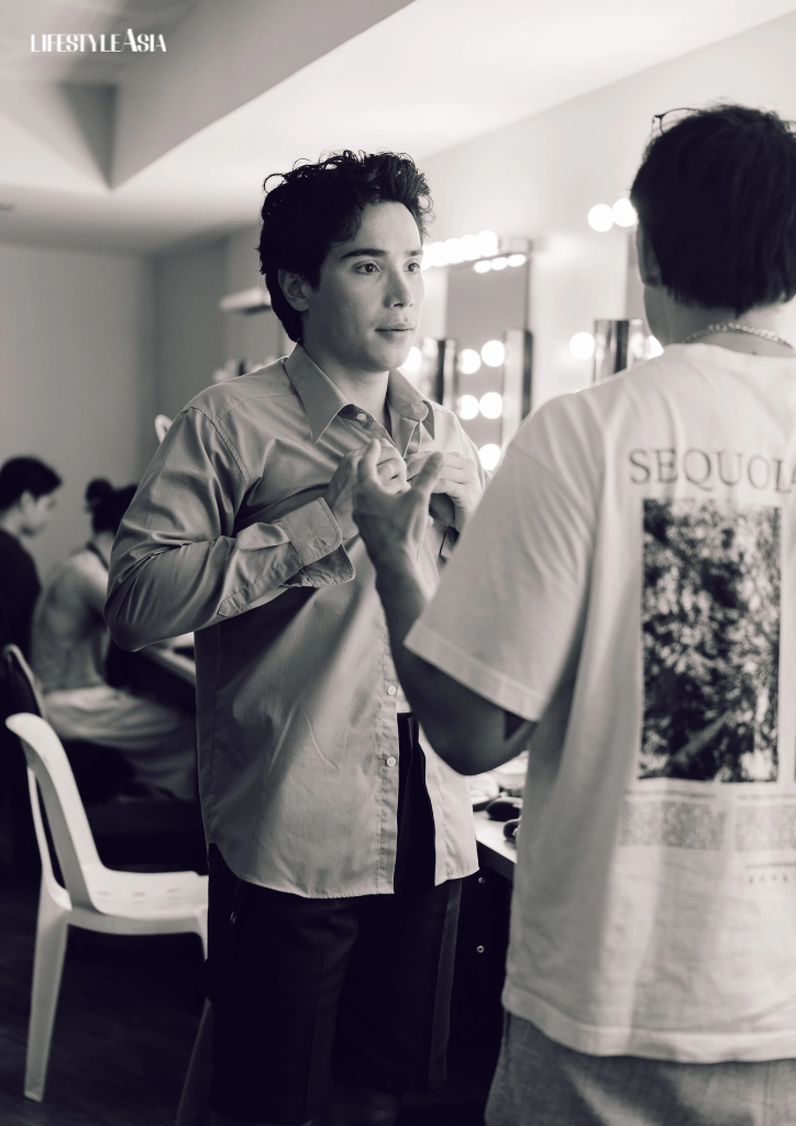 Nacho Tambunting listening to new stage directions given by his alternate for Melchior, Alex Diaz, in The Sandbox Collective production of Spring Awakening