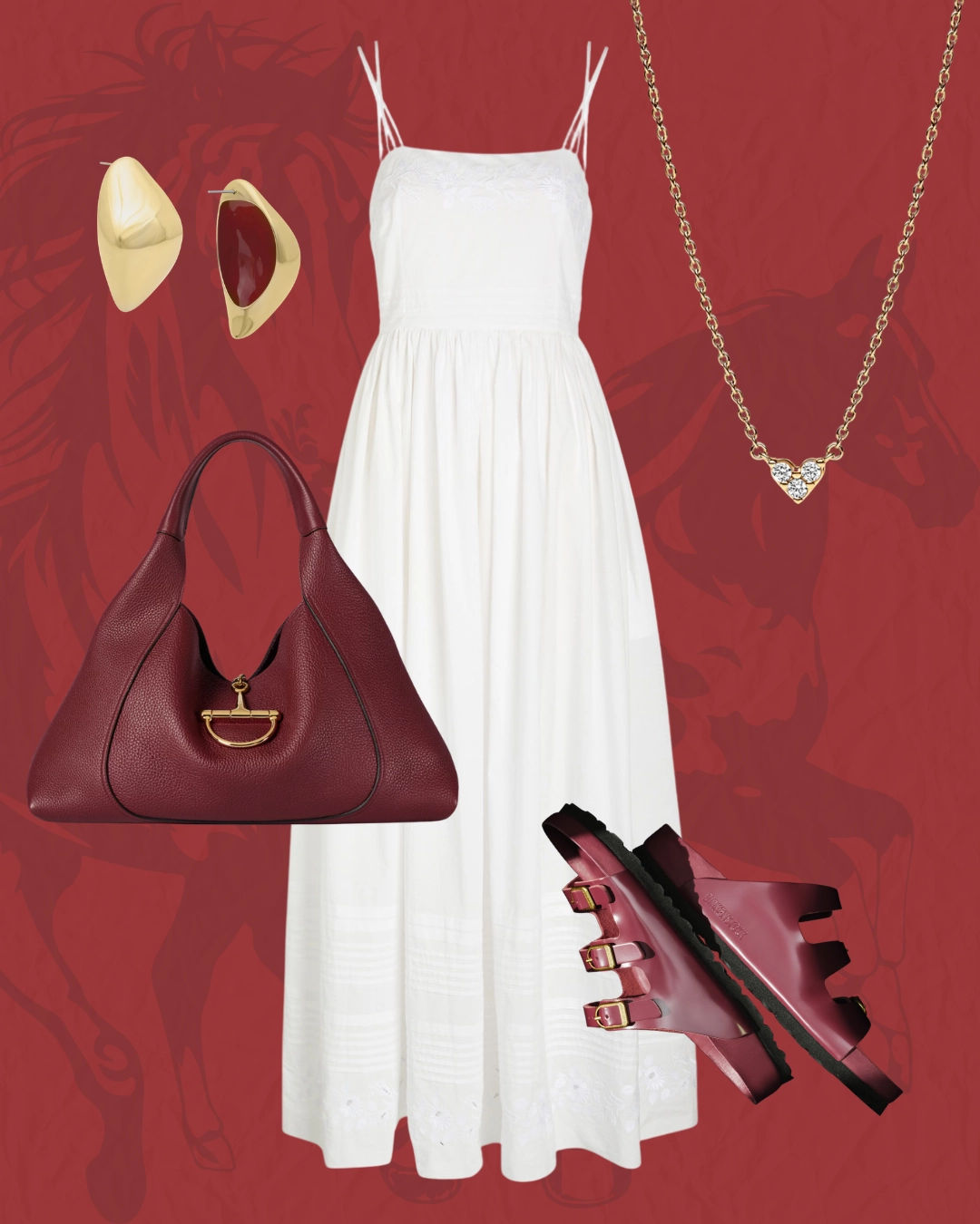 Dress, BODE; Shoes, BIRKENSTOCK; Bag, GUCCI; Earrings, GOLDEN MONSTERA Necklace, PANDORA  Spring Festival Special Edition