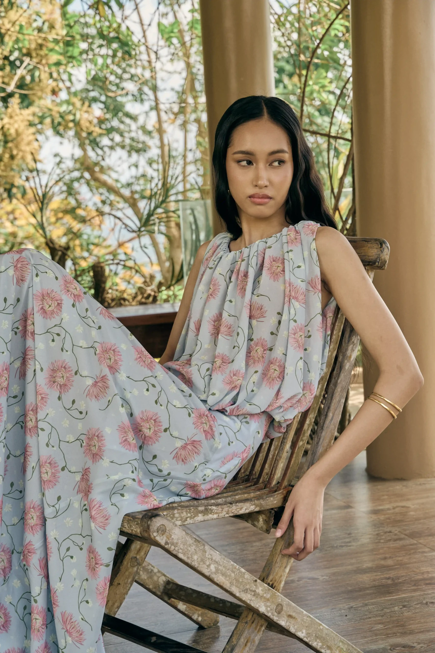 A model wears a dress from Anca x Martina Lebron