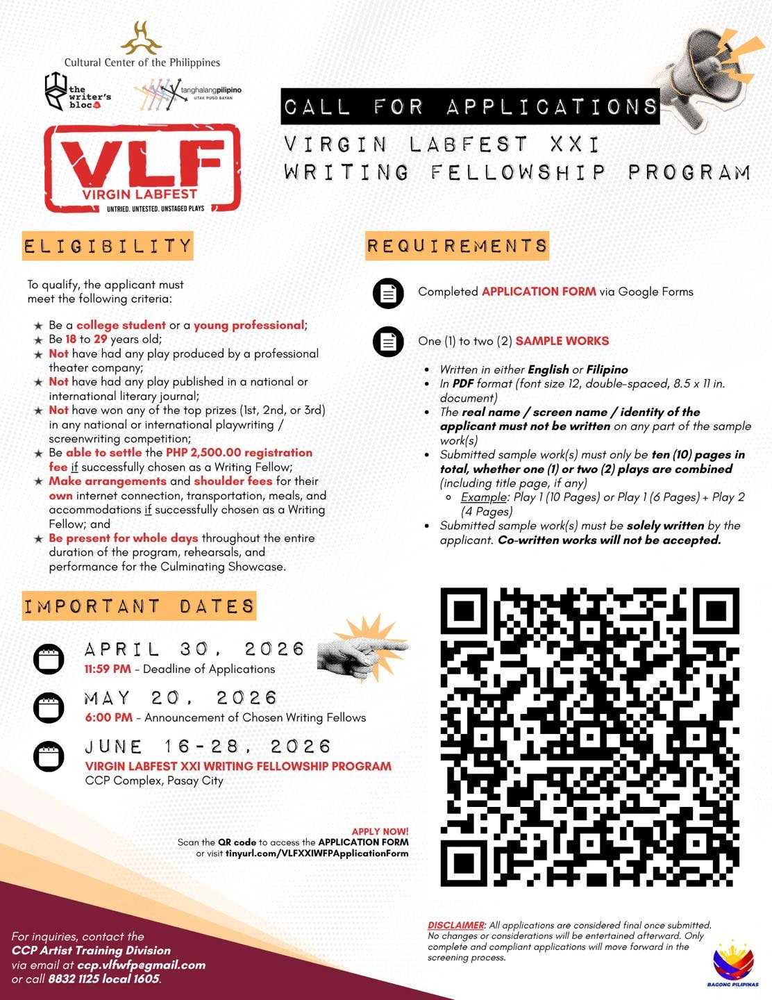 Virgin Labfest XXI Opens Call For Submissions To Its Writing Fellowship Program