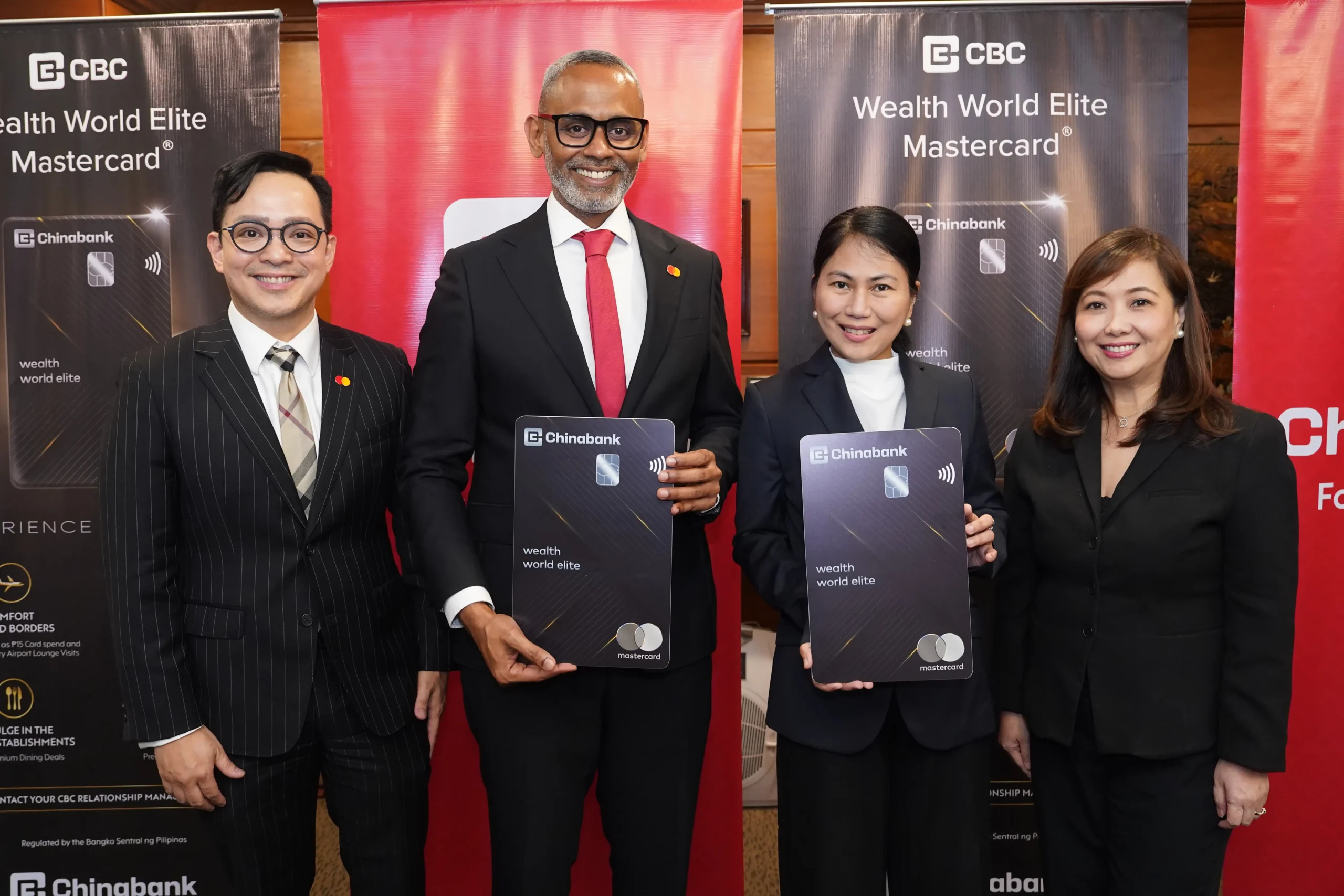 Michael Angelo Miranda, Mastercard Philippines VP Accounts Management; Jason Crasto, Mastercard Philippines Country Manager; Nina May Q. Reynoso, Chinabank VP, Cards and Personal Loans Group Head; and Cristina F. Gotuaco, Chinabank Wealth Management Group Head