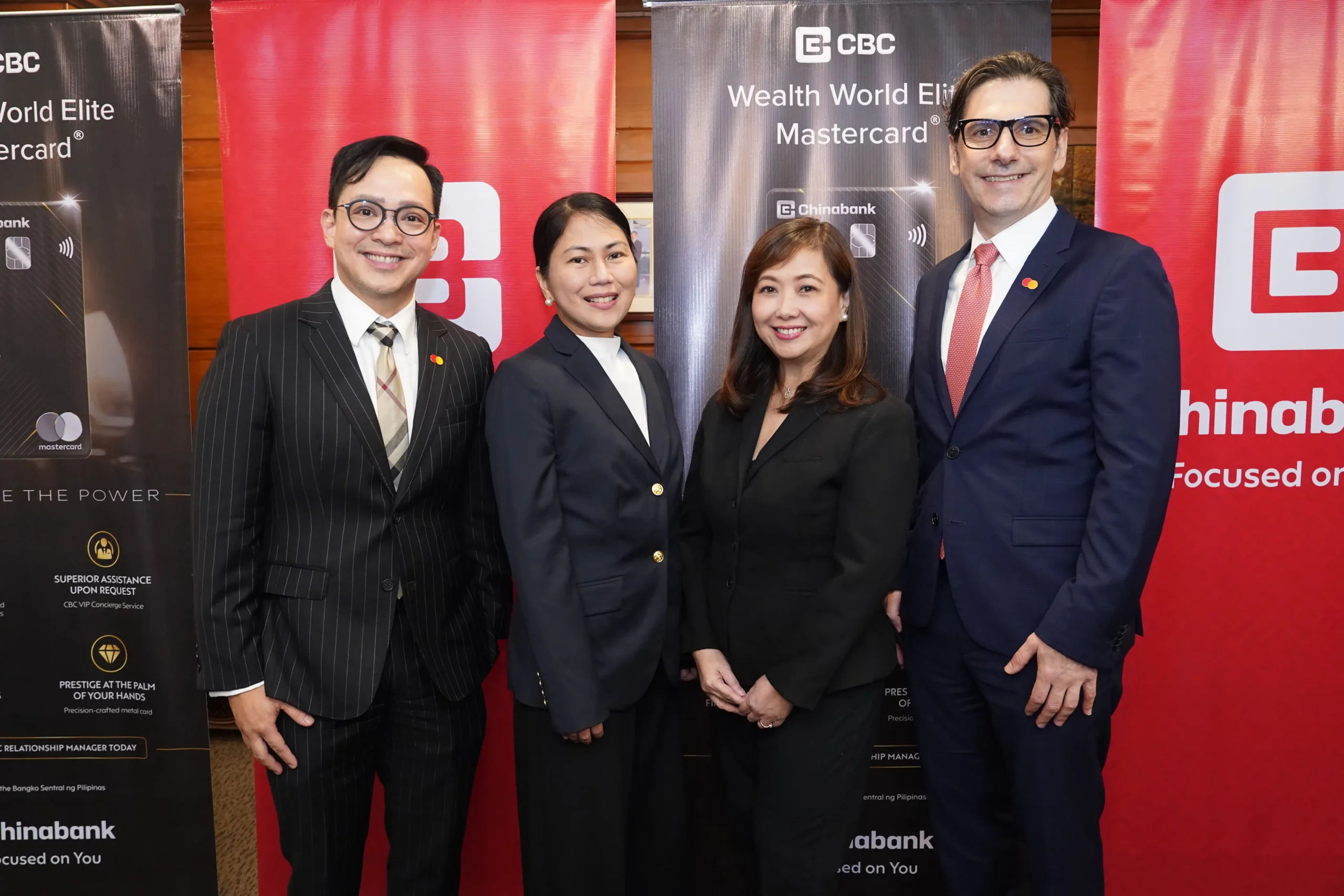 Michael Angelo Miranda, Mastercard Philippines VP Accounts Management; Nina May Q. Reynoso, Chinabank VP, Cards and Personal Loans Group Head; Cristina F. Gotuaco, Chinabank Wealth Management Group Head; and Benoit Bouvard, Mastercard Services Business Development, Philippines and Indonesia
