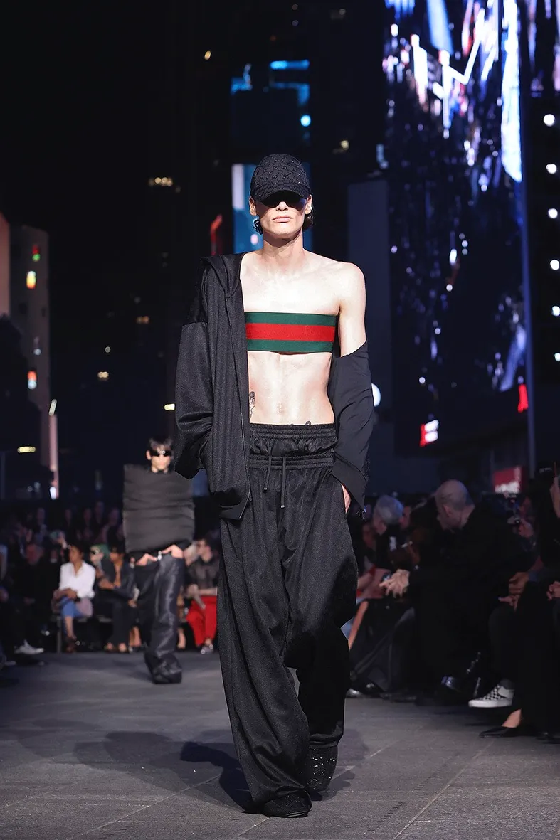 Gucci Cruise 2027 collection showcased in Times Square, New York.