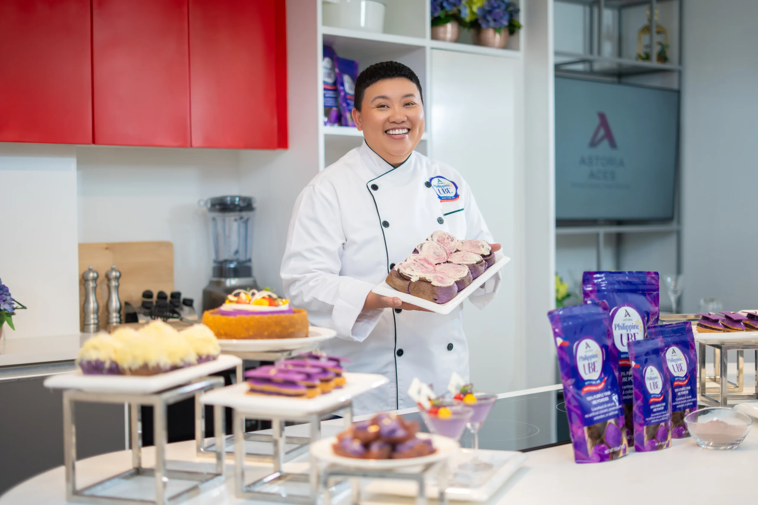 Award-winning chefs Frances Tariga and Nouel Catis using the Astoria-ACES Philippine Ube Powder in a variety of confections and dishes
