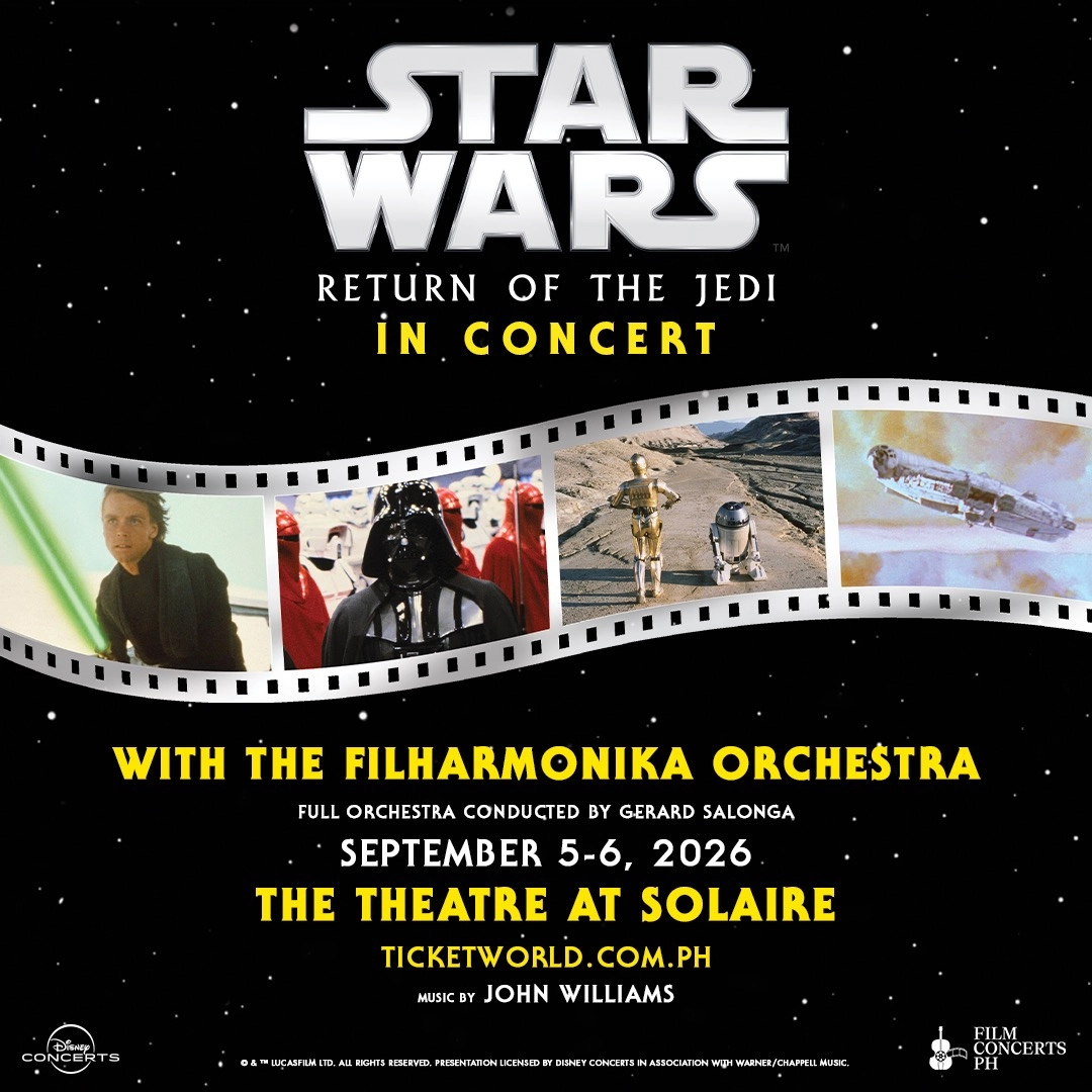 Poster for Star Wars: Return of the Jedi in Concert with the Filharmonika Orchestra, concert dates Sept 5-6, 2026, at The Theatre at Solaire, Manila (Ticketworld)