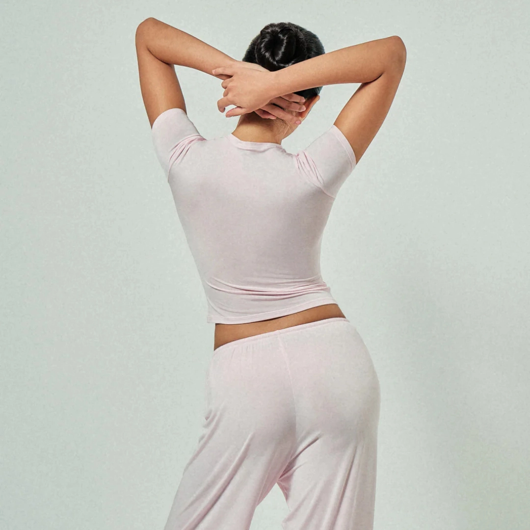 The Nora Go-To Classic Tee and Go-To Drawstring Pant in Petal