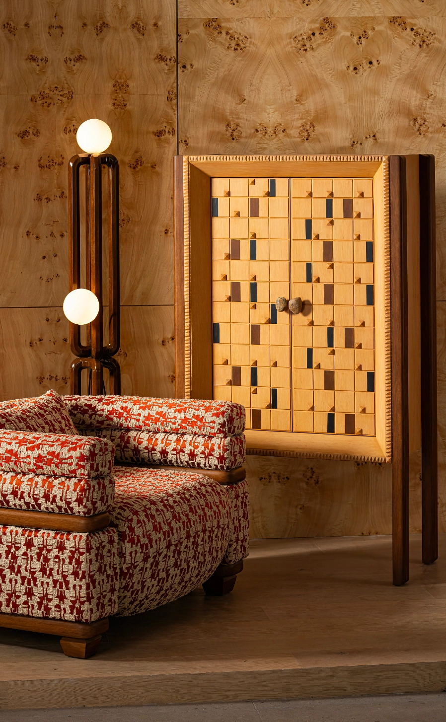 The Accent Chair, Floor Lamp 2, and Accent Cabinet by Tahanan