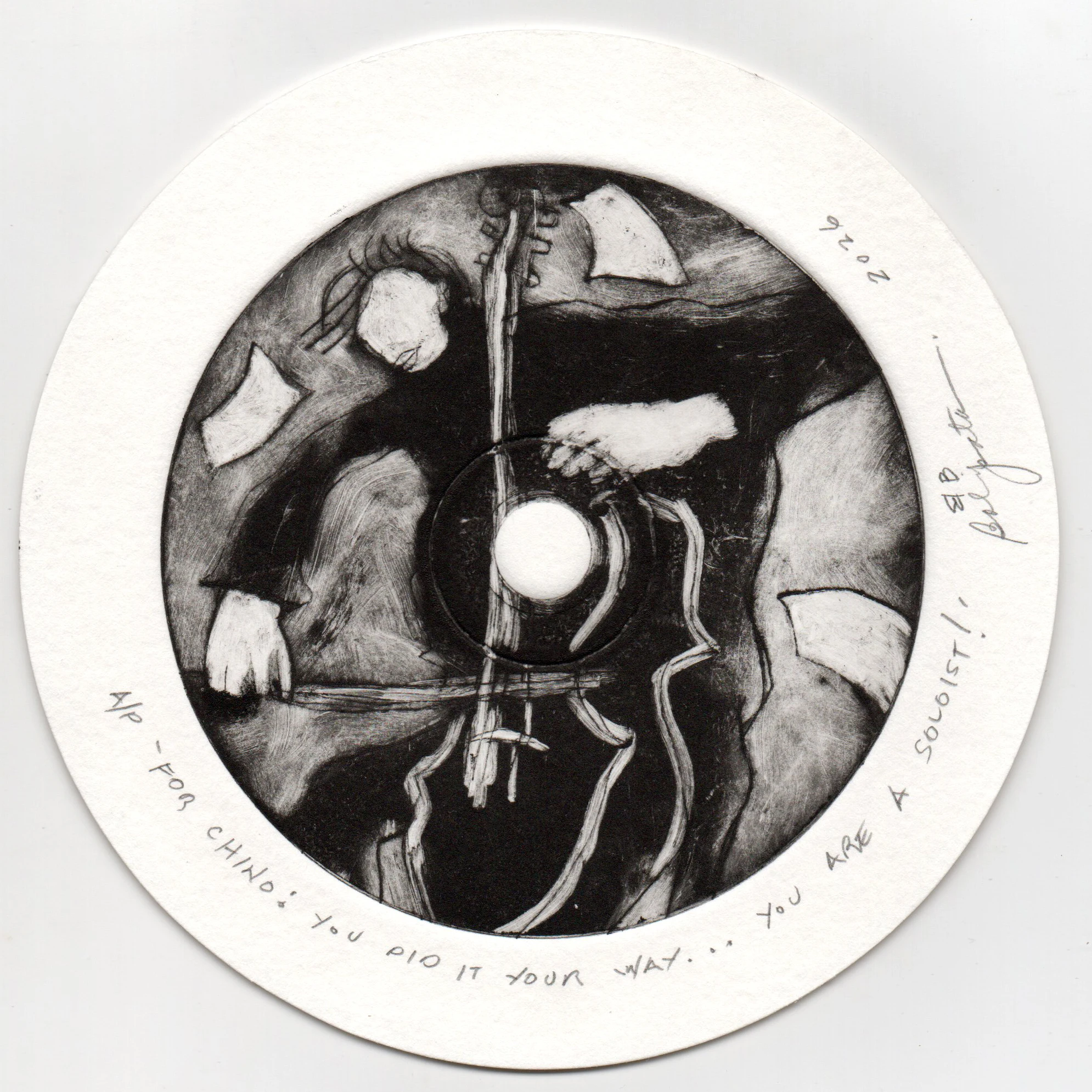 "For Chino: You Did It Your Way.. You Are A Soloist!" (2026) by Plet Bolipata (Drypoint intaglio, A/P)